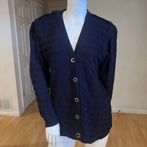 ST JOHN I MAGNIN NAVY STRIPED KNIT CARDIGAN JACKET SIZE 4